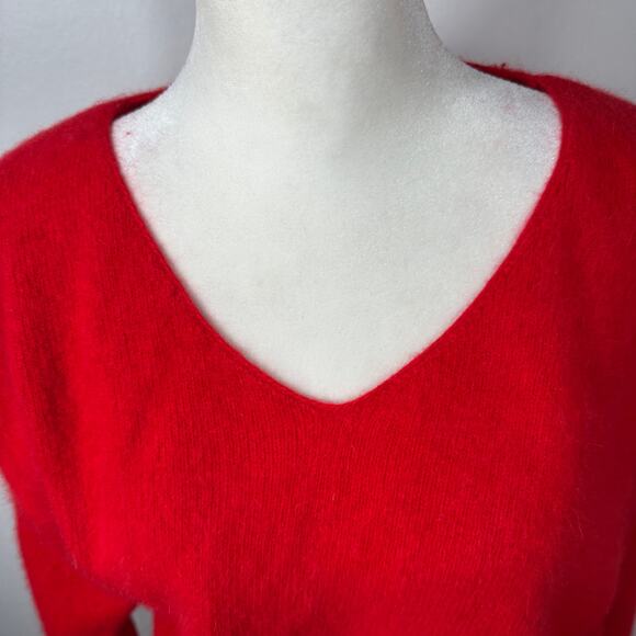 Vintage Charles Julian Red V-Neck Sweater S Lambswool Angora Blend Hong Kong - Picture 9 of 12